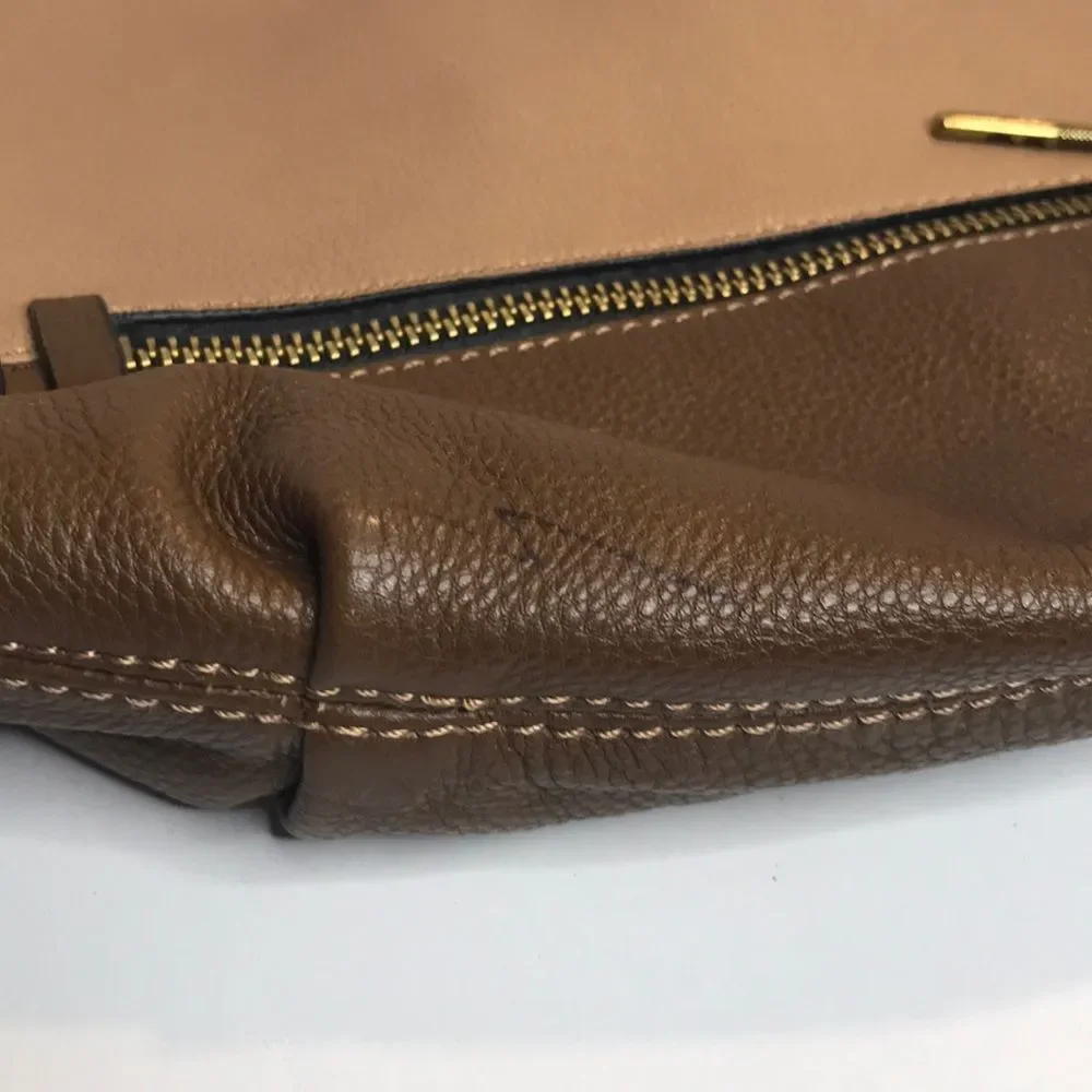 Dr Yany Brown Leather Color Block Shoulder Bag